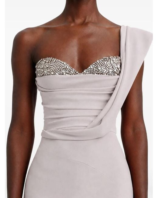 Gemy Maalouf White Crystal-Embellished Draped Dress