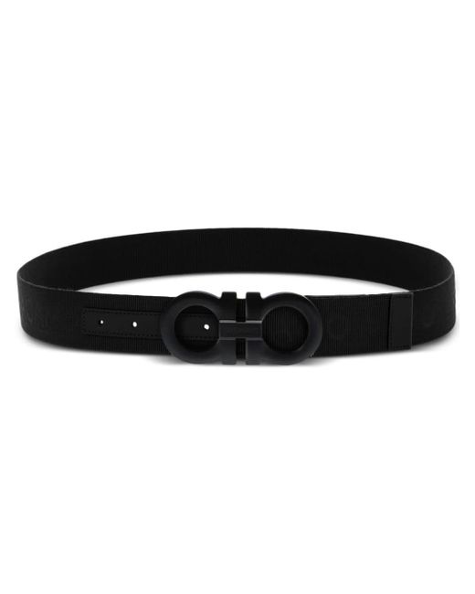 Ferragamo Black Gancini-buckle Logo-strap Belt for men