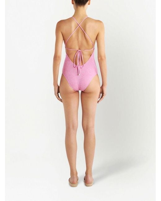 Etro Pink Logo-patch Detail Swimsuit