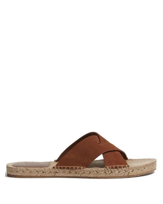 Zegna Brown Crossover-Strap Suede Sandals for men