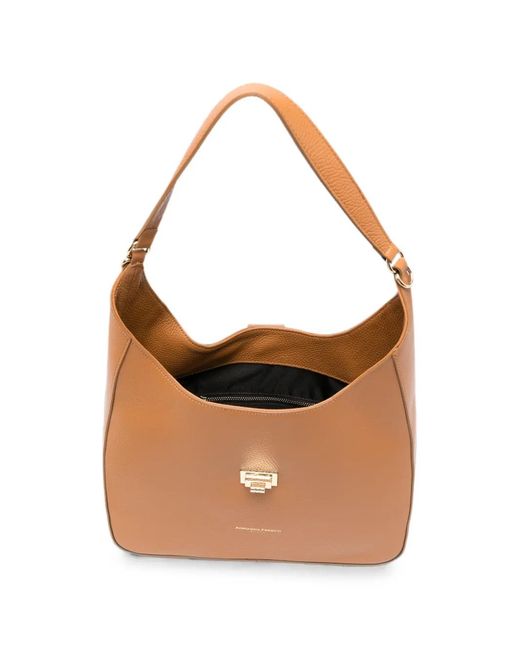 ADRIANNA FERETTI Brown Leather Turn-Lock Tote Bag