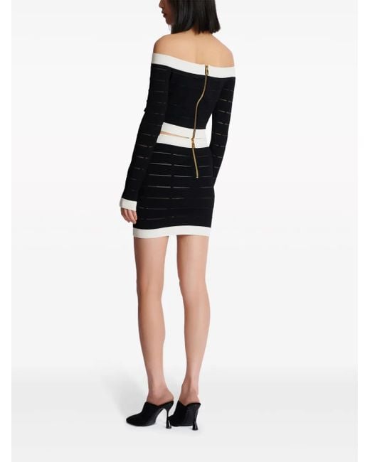 Balmain Black Off-Shoulder Knitted Top