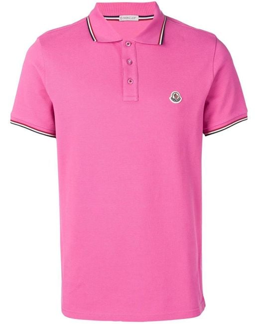Moncler Pink Short Sleeved Polo Shirt for men