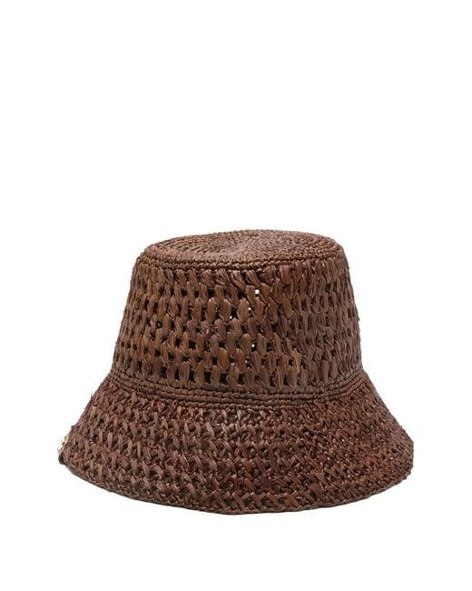 Maje Brown Colourful Natural Raffia Bucket Hat