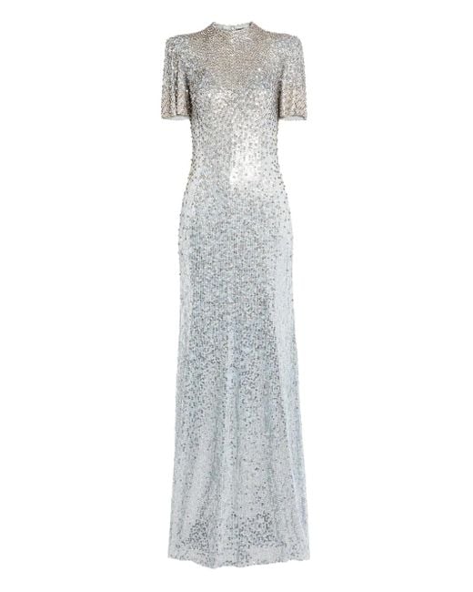 Jenny Packham White Jourdain Sequin-Embellished Gown