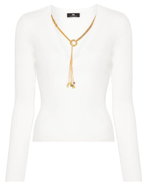 Jersey de canalé con collar removible Elisabetta Franchi de color White
