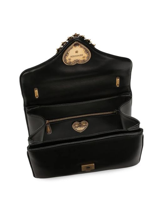 Dolce & Gabbana Black Medium Devotion Leather Crossbody Bag