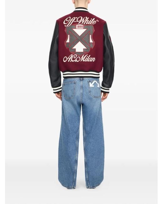 Off-White c/o Virgil Abloh Red X Ac Milan Patch-Detail Bomber Jacket for men
