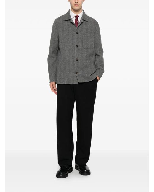 Eleventy Gray Herringbone-Pattern Button-Up Overshirt for men
