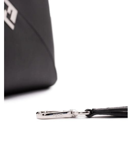 Fendi Black Lui Logo-Plaque Leather Clutch Bag for men