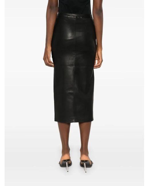 Rabanne Black Gathered-Detail Leather Skirt