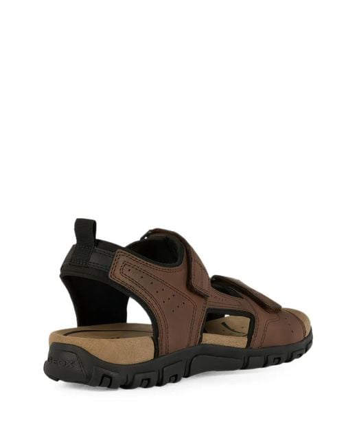 Geox Brown Strada Perforated Touch-Strap Sandals for men