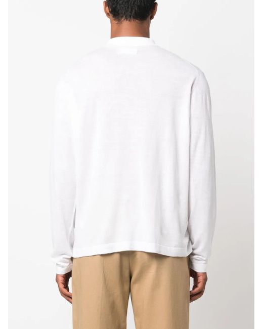 Paltò White Long-Sleeved Cotton-Linen Polo Shirt for men