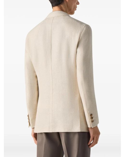 Zegna White Crossover Linen Check Jacket for men