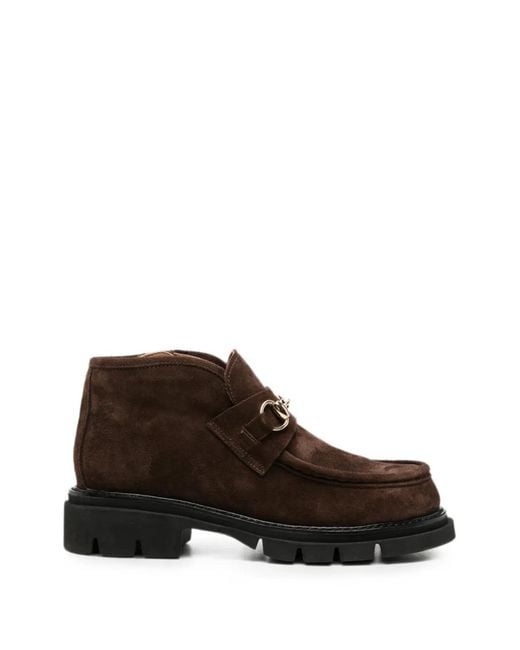 SERGIO MORETTI FIRENZE Brown Horsebit-Detail Suede Ankle Boots