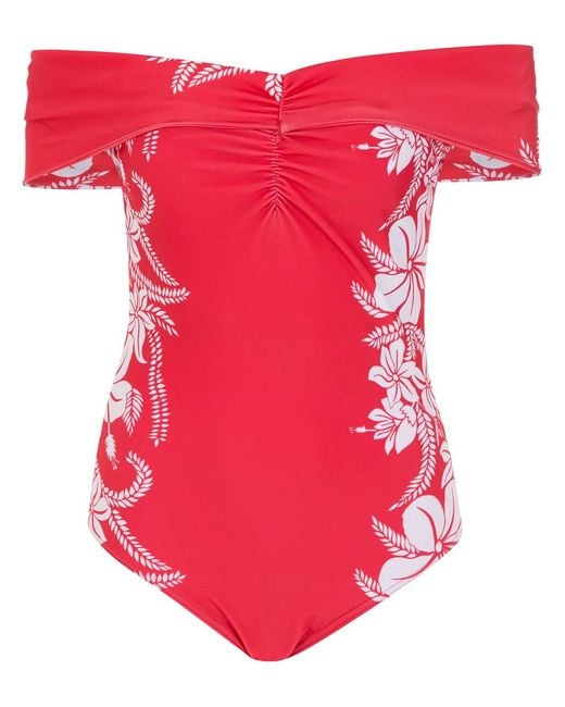 Amir Slama Red Floral Off-Shoulder Swimsuit