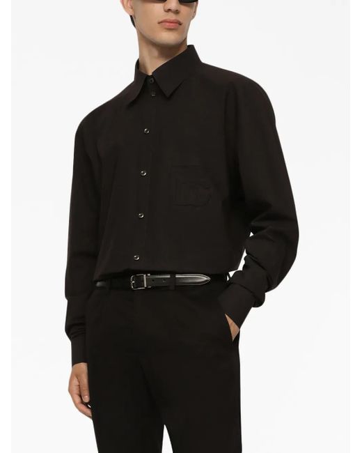 Dolce & Gabbana Black Logo-Motif Cotton-Blend Shirt for men