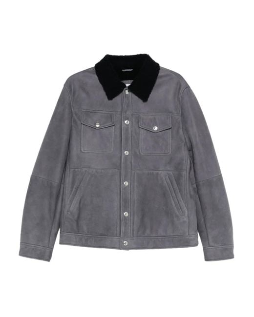 Brunello Cucinelli Gray Shearling-Collar Flap-Pocket Jacket for men