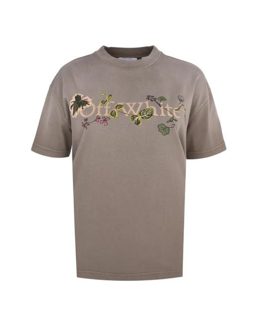 Off-White c/o Virgil Abloh Gray Floral-Print Logo T-Shirt