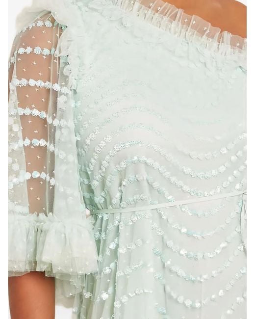 Needle & Thread スパンコールトリム ラッフル ドレス Blue