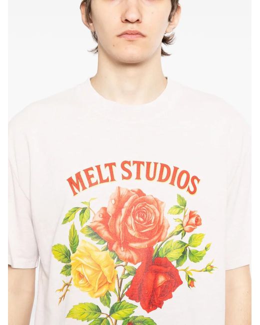 Melt White Floral Print T-Shirt for men