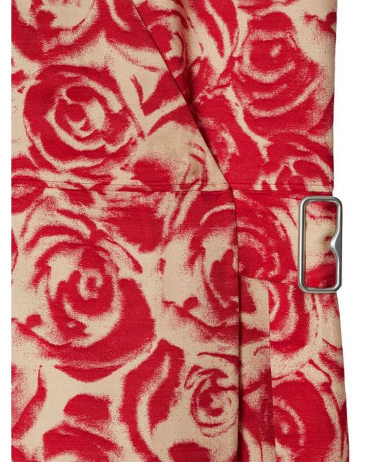 Burberry Red Rose-jacquard Wrap Minidress