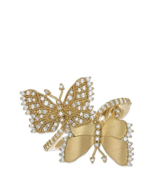 Tanya Farah Metallic Kissing Butterlfies Diamond Bypass Ring