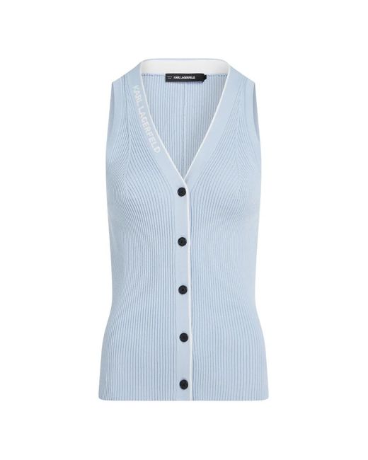 Karl Lagerfeld Blue Logo-Detail Sleeveless Cardigan