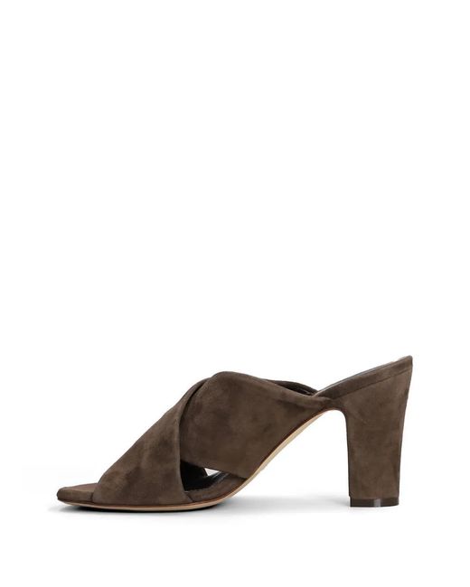 Julie Dee Brown Crossover-Strap Suede Mules