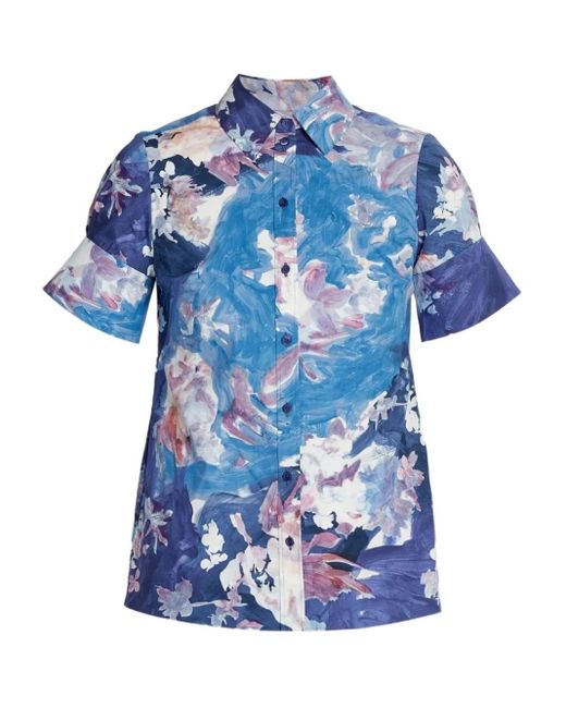Erdem フローラル ショートスリーブシャツ Blue