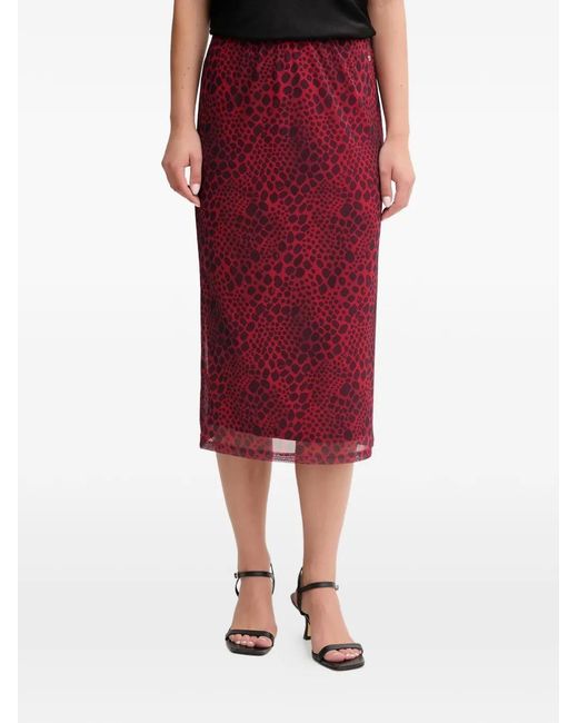 MARC AUREL Red Patterned Midi Skirt