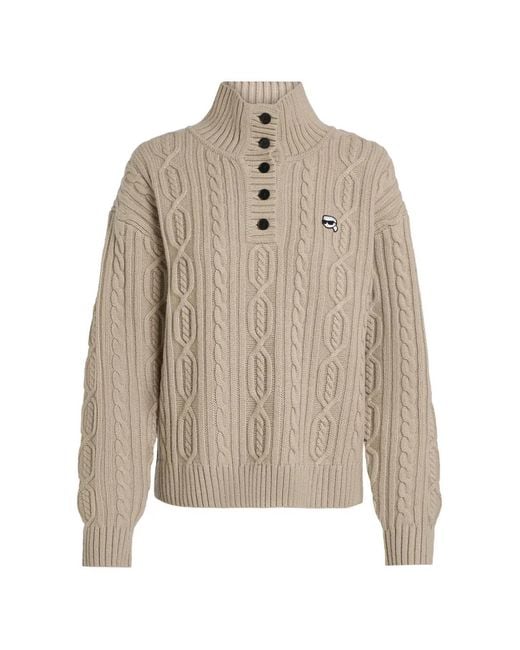 Karl Lagerfeld Natural Ikon Cable-Knit Polo Sweater