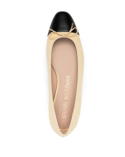 Stuart Weitzman Natural Sleek Bow Raffia Ballerina Shoes