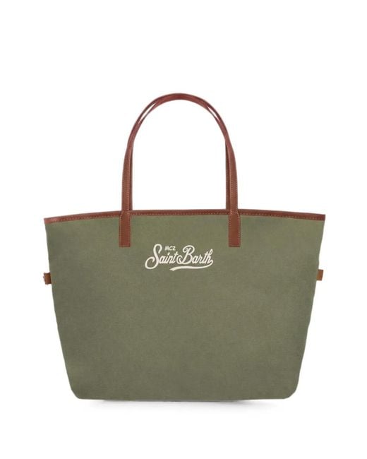Mc2 Saint Barth Green City Logo-Embroidered Tote Bag