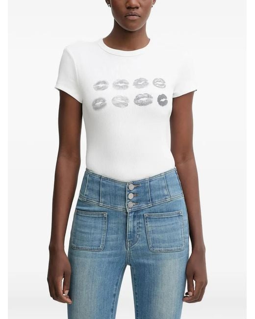 Miss Sixty Blue Lips-Print Ribbed T-Shirt