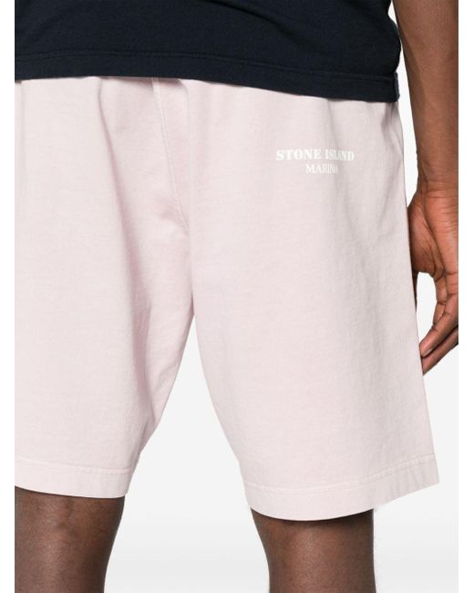 Stone Island Pink Mid-rise Cotton Track Shorts for men