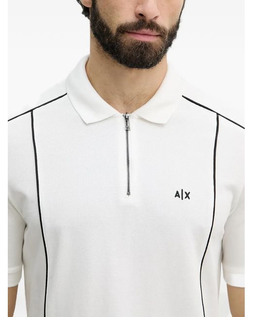 ARMANI EXCHANGE White Piped-Trim Quarter-Zip Polo Shirt for men