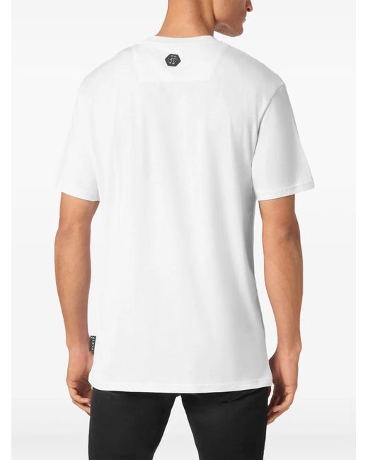 Philipp Plein White Jersey T-Shirt Round Neck Ss Strass Racing Club for men