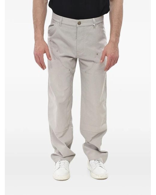Ferragamo Gray Cotton-Blend Pants With Logo Button for men