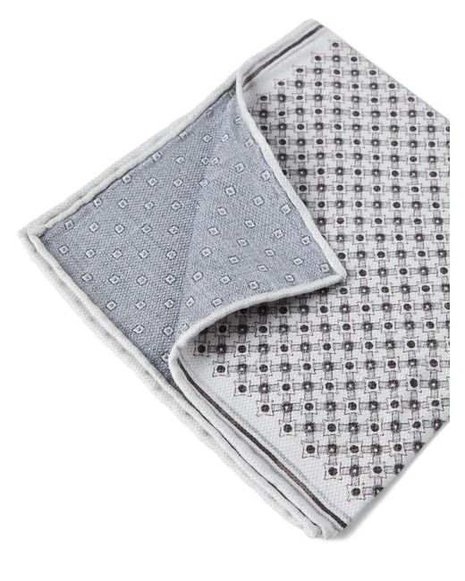 Brunello Cucinelli Gray Geometric-Pattern Silk Pocket Square for men