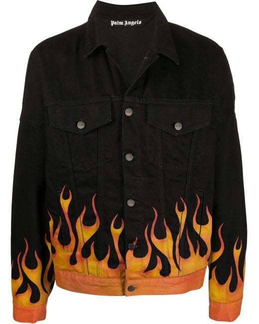 Palm Angels Black Flames Denim Jacket for men