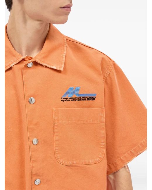 MSGM Orange Button Frayed Shirt for men