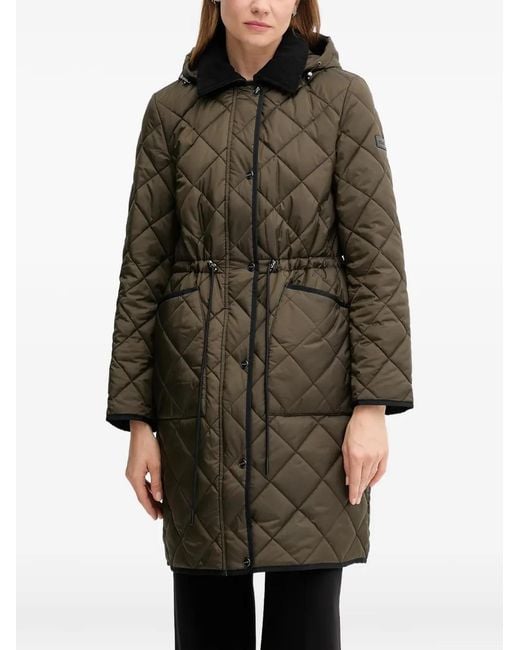 DKNY Women's Green Quilted Hooded Parka