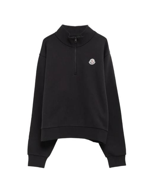 Moncler Black Logo-Patch Quarter-Zip Sweatshirt for men