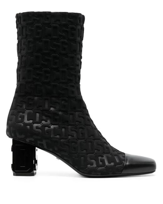 Gcds Black 75Mm Monogram-Pattern Ankle Boots