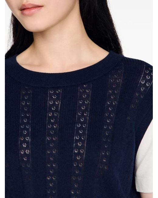 Sandro Blue Pointelle Knit Sweater