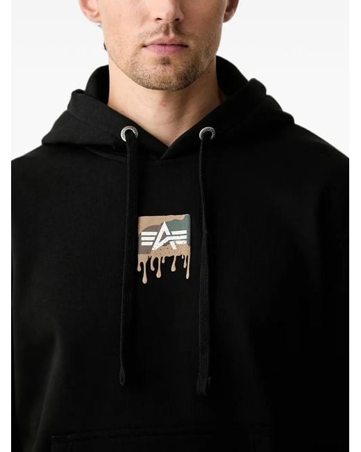Alpha Industries Black Logo-Print Drawstring Hoodie for men