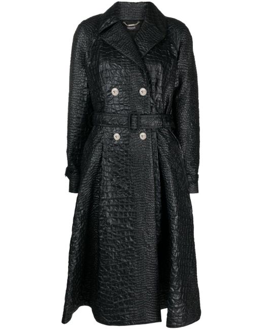 Versace Black Embossed-Crocodile Laminated Trench Coat