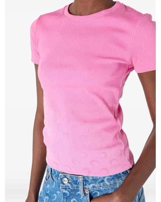 MARINE SERRE Pink Faded-Moon Baby-Fit T-Shirt