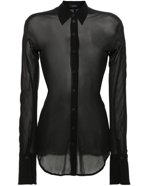 Mugler Black Semi-sheer Jersey Shirt